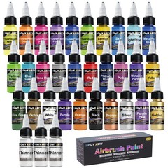 Airbrush Paint – 30 Colors with 3 Thinner, Ready to Spray Airbrush Paint Set,…