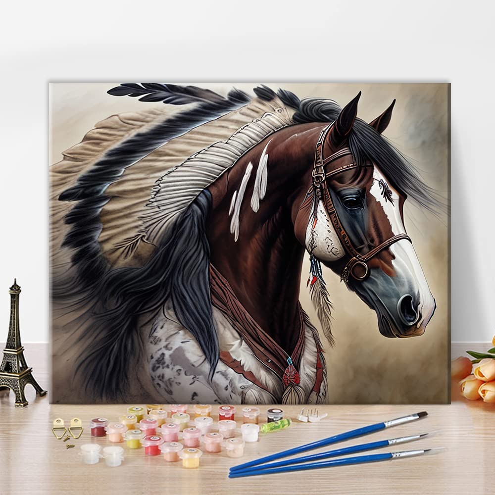TUMOVO Native American Horse Paint by Number Kits, Frameless, War