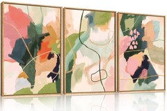 Colorful Abstract Framed Canvas Wall Art Set,Modern Multicolor Pastel Minimal…
