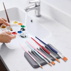 2 Pcs Grey Silicone Paint Brush Holders with 8 Slots Washable Brush Rest
