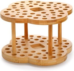 Foraineam 2 Pack Rotating Paint Brush Holder 53 Holes Bamboo Natural Color