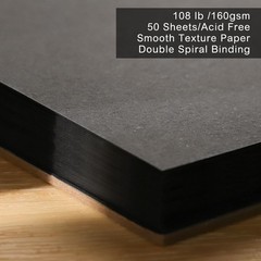 50 Sheets Black Paper Sketchbook, 108 lb/160gsm Heavyweight Black Sketch Pad …