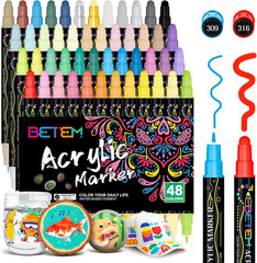 48 Colors Dual Tip Acrylic Paint Pens Markers, Premium Acrylic Paint Markers Sto