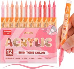 Guangna Acrylic Paint Markers 12 Colors, Skin Tone Series Set with Soft Brush Ti