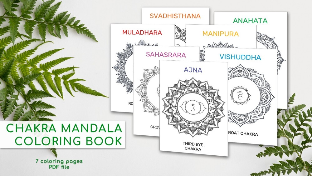 Chakra Mandala Coloring Book | 7 Printable Pages | Relaxation | Instant Download