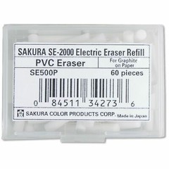SE500P Sakura Eraser Refill for SumoGrip Electric Eraser, White, 1 Box of 60