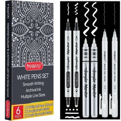 White Pens Set, 0.5mm Fine Point White Gel Pens Dual-Tip Acrylic Paint Pen Br…