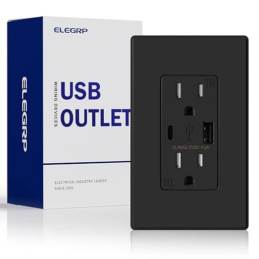 ELEGRP USB Charger Wall Outlet, USB Receptacle with Type A & Type C USB Ports