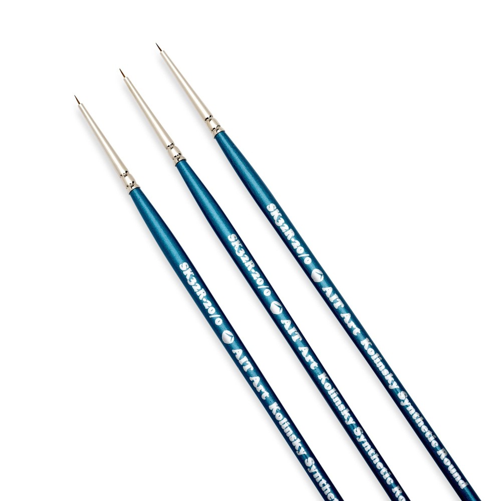 AIT Art Select Round Detail Paint Brushes, Size 20/0, Pack of 3, Synthetic Ko…