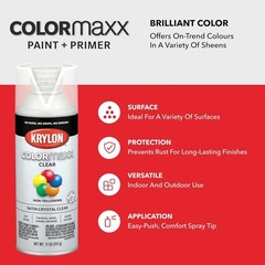 Krylon COLORmaxx Satin Crystal Clear Acrylic Spray – 11oz for Indoor/Outdoor Use