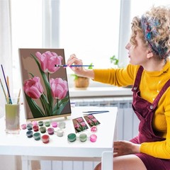 Adult Painting Kit Tulip Flowers Easel Acrylic Art Decor Gift Canvas 8×12 Inch