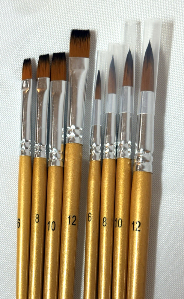 Watercolor Paint Brush Set of 8 – 4 Round -4 Flat NEW-$.87 each! The Fine Touch
