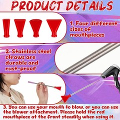 Red Acrylic Pouring Paint Stainless Straw Blow Nozzles Fluid Art Tools 8 PCS