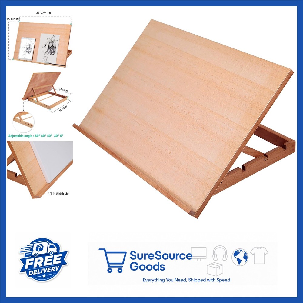 Brown Wood Drafting Table Easel 5 Adjustable Angles for Drawing and Sketching