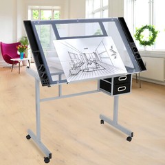 Rolling Drawing Drafting Table Tempered Glass Art Craft Work Station Painting