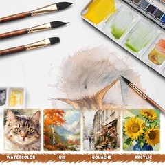 Watercolor Brushes Flat, Round Pointed, Dagger, Cat’s Tongue Oval, Brown