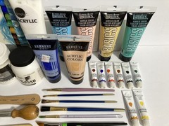 Huge Artist Supply Lot Liquitex Acrylic Paint Texture Gel Brushes More