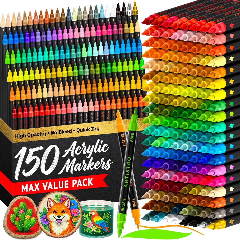 ARTISTRO 150 Dual Tip Acrylic Paint 1 Count (Pack of 150), Multicolor