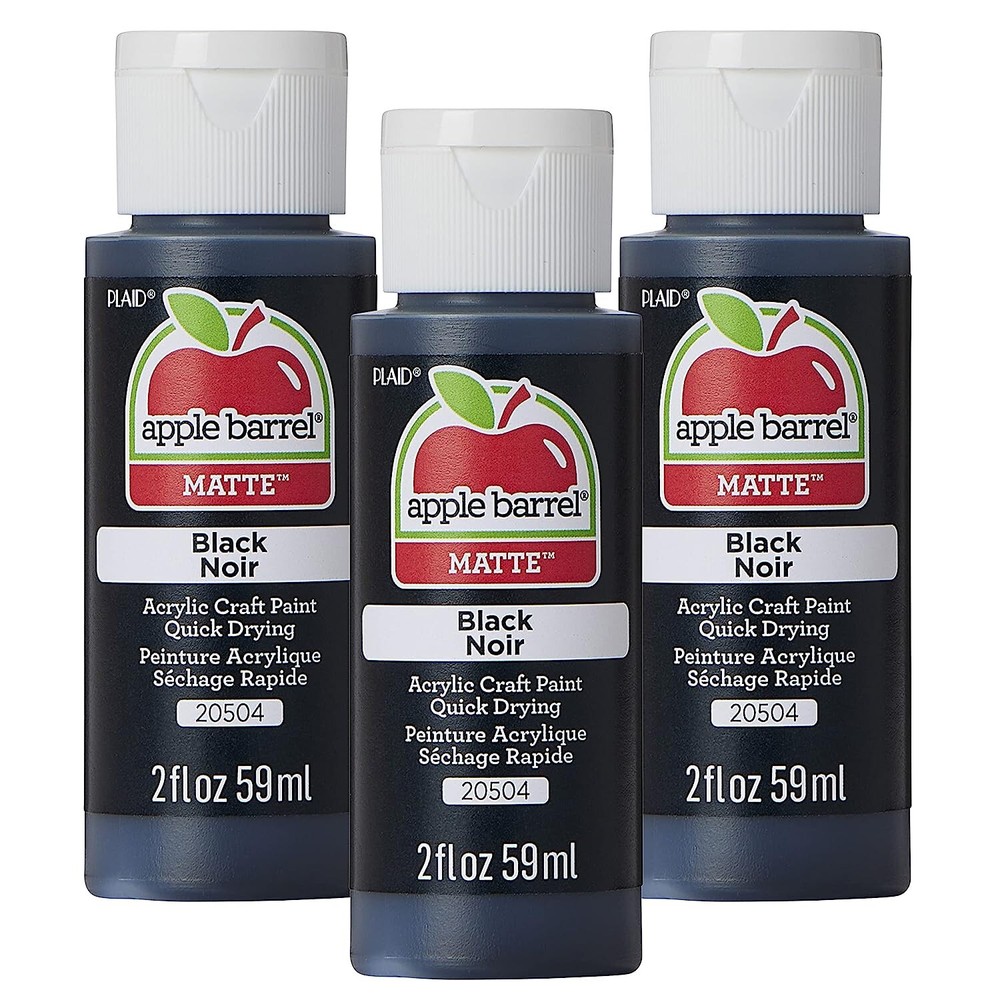 Black Acrylic Paint Set, Lot of 3 (2 Ounces Each) Apple Barrel Matte