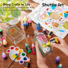 Shuttle Art Fabric Paint, 24 Colors 3D Permanent Paint with Brushes Palette Pen