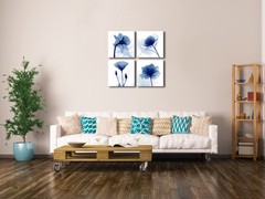 Pyradecor Blue Flickering Flower Abstract Paintings Canvas Wall Art Grace Flo…