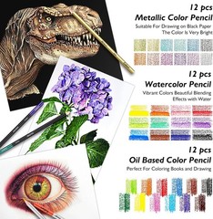 176-Piece Professional Drawing Set with Unique 100-Sheet 3-Color Sketch Book