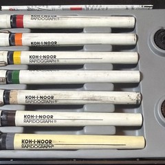 KOH-I-NOOR PACK SET OF7 RAPIDOGRAPH TECHNICAL PENS w/ CASE & INK