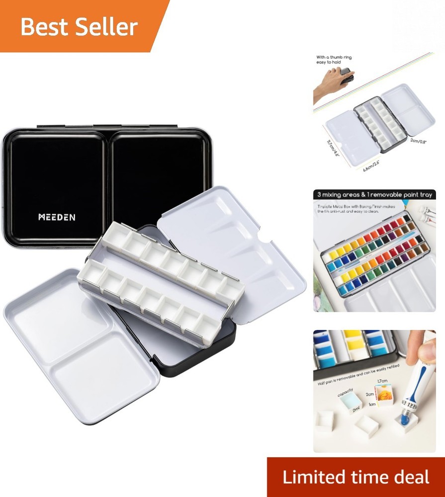 Black Enamel Travel Watercolor Palette with 12 Half Pans – Customizable Design