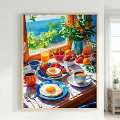 5D Breakfast Scene Diamond Painting Kits for Adults Beginners, Full Drill Round.