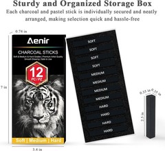 Compressed Charcoal Sticks Set of 12 – Soft, 1 Count (Pack 12), Black