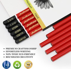 Professional Charcoal Pencils Drawing Set -12 Pieces Soft, Medium Hard Charcoal