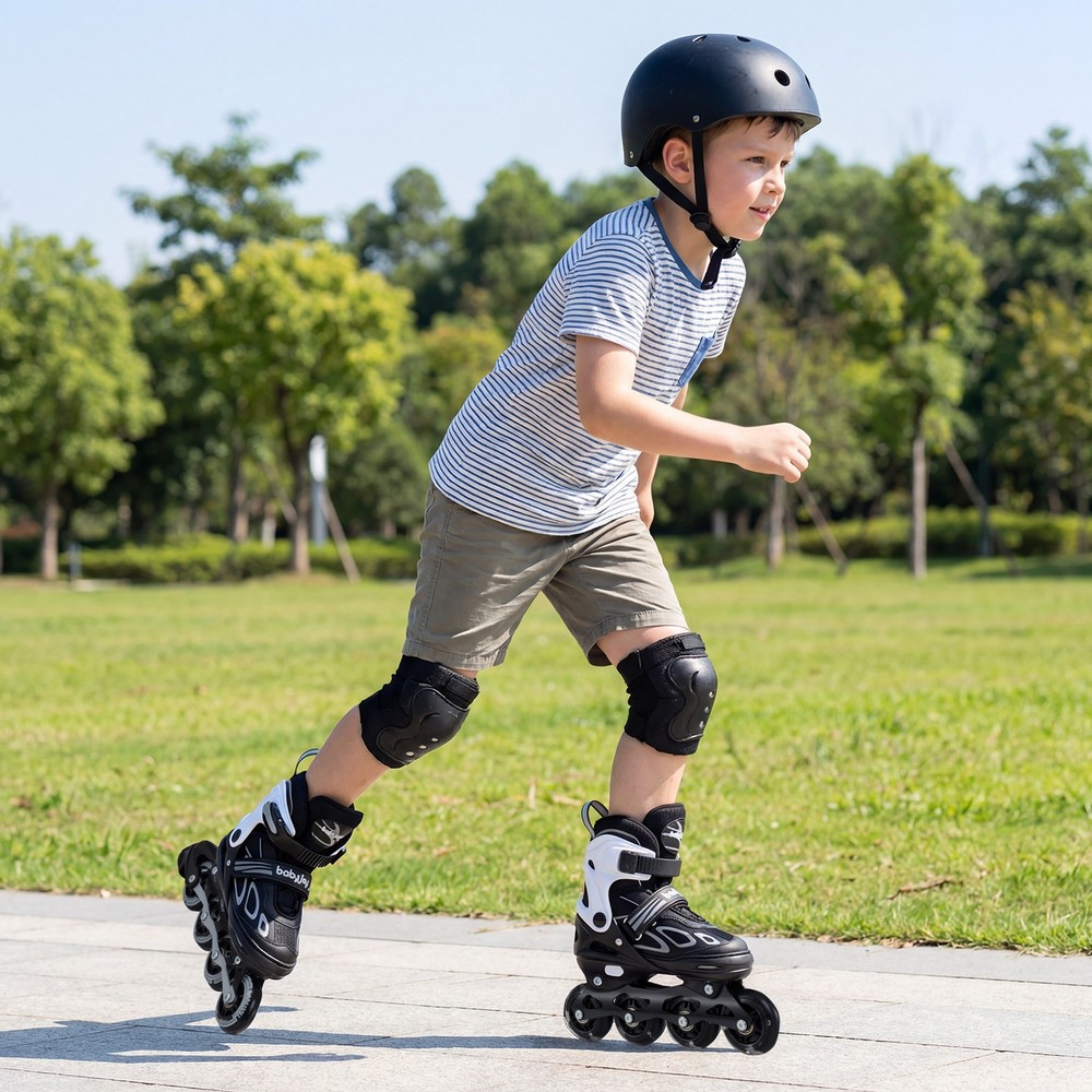 4 Sizes Adjustable Blade Roller with Light-up Wheels for Youth-Black