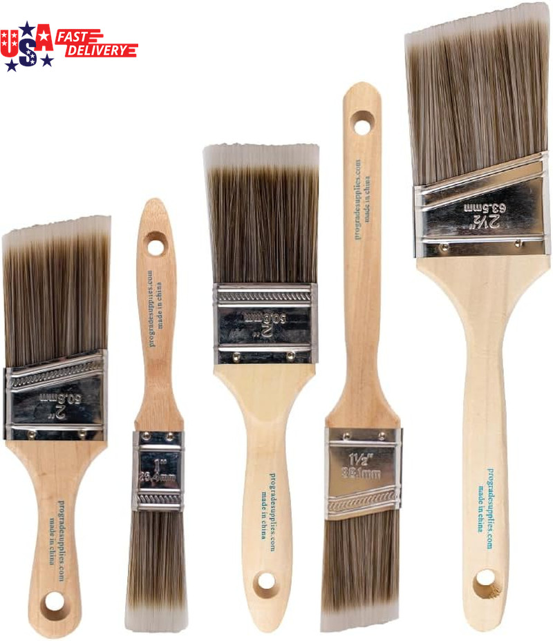 Paint Brushes, 5-Piece Paint Brush Set, Flat & Angle Brushes for Walls, Trim, Ca