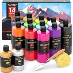 14 Colors Acrylic Paint Bottle Set 500ml/16.9oz (2pcs 8.45oz Metallic Paints)…