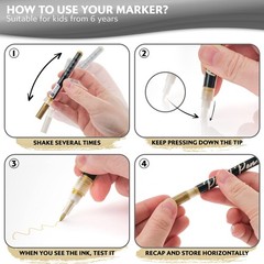 4 Count Acrylic Metallic Pens – Black, Gold, Silver And White Paint Pens – Fi…