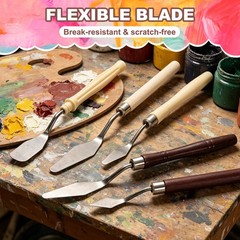 6.3″ 8 Pcs Stainless Steel Palette Knife Birch Mini Pointed, Natural Wood Color