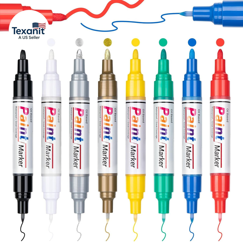 Oil Based Paint Markers, 8 Colors Dual Tip Paint Pens Paint Markers(0.7Mm & 3Mm)