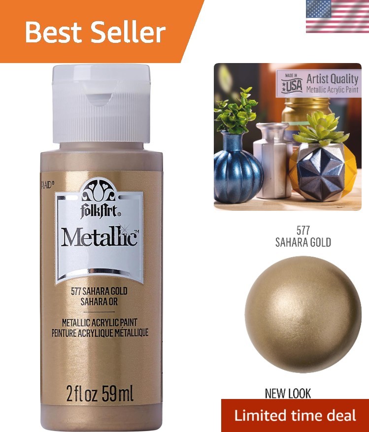 Brilliant Metallic Acrylic Paint in Sahara Gold – 2 oz for Indoor/Outdoor Use