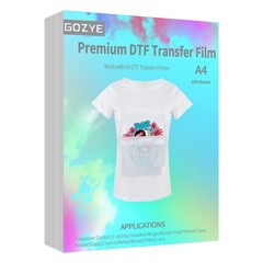 GOZYE Premium DTF Transfer Film A4-100 Sheets 8.3″ x 11.7″ Matte Clear PET He…