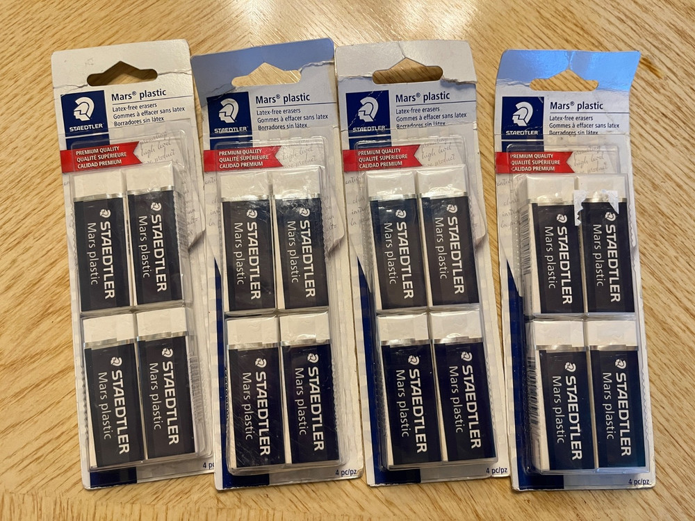 Lot of 4 Four Packs Staedtler Eraser Mars Plastic Premium Erasers 52650BK4A6