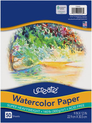 Watercolor Paper, White, Package, 140 Lb., 9″ X 12″, 50 Sheets