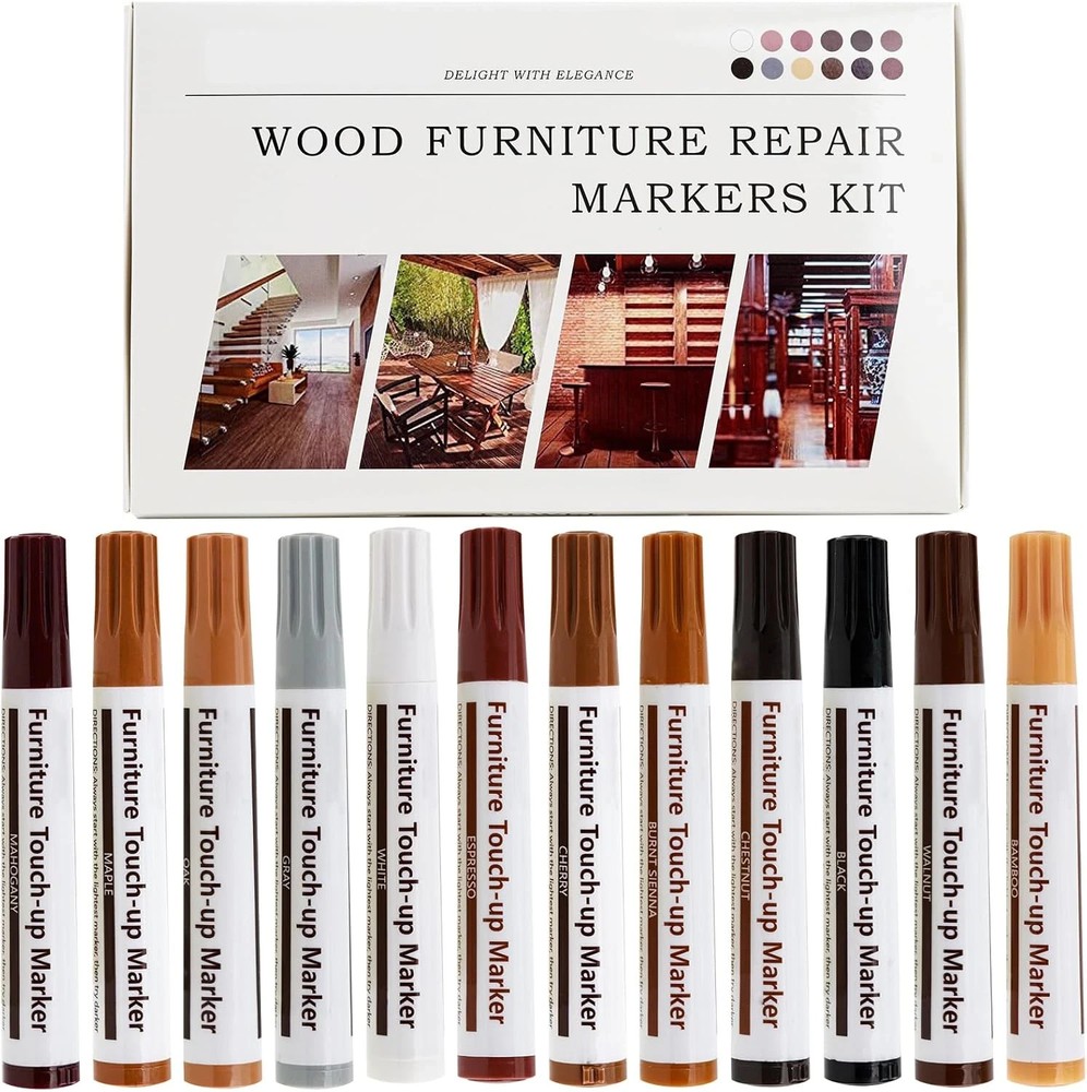 12 Color Wood Scratch Repair Markers Furniture Touch Up Pens Floor Table Fix Kit
