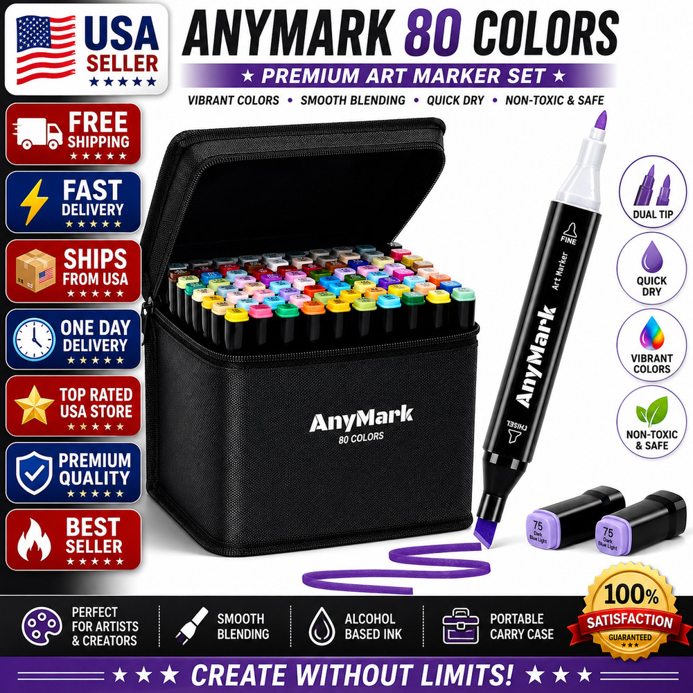 AnyMark Alcohol Markers, 80 Colors Dual Tip Art Coloring Markers Set for Adult
