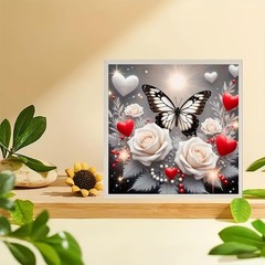 Diamond Painting Kit for Adults Butterfly and White Roses Full Drill Diamond Art