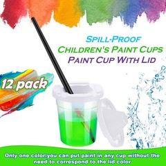 12 Packs No Spill Paint Cups with Lids for Kids Reusable Spill Proof Paint Cu…