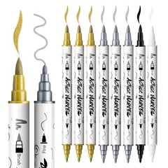 3 Gold, 3 Silver, 1 Black and 1 White Paint Markers Brush and Fine Dual-tip A…