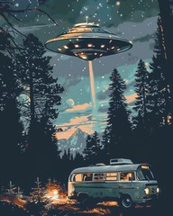 Starry UFO DIY Paint by Numbers for Adults Bus in Forest Oil Painting Acrylic