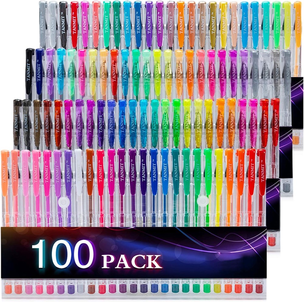 Tanmit 100 Coloring Gel Pens Set for Adults Coloring Books- Gel Colored Pen for
