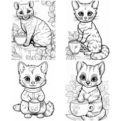 50 cats with cups coloring pages to print ° digital ° & POD permission (No. 194)