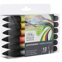 Winsor & Newton Promarker Watercolour Twin Tip Markers 12 Colour Landscape Tones